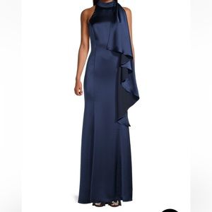 Aidan Mattox Asymmetric Draped Satin Gown